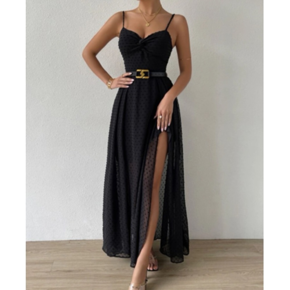 Luxe Swiss dot front tie backless wrap cami maxi dress - Picture 9 of 16